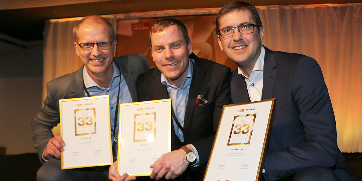 Tre Umeåföretag tog sin in på 33-listan 2017. Från vänster Patric Stafshede, LunaLEC, Robert Winter, Elastisys, och Peter Lidström, COS Systems. Nu öppnar nomineringen för en ny omgång.